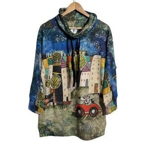 Inoah Cowl Neck Tunic Sweater Top S Fleece Into Far Far Away Pups Dogs